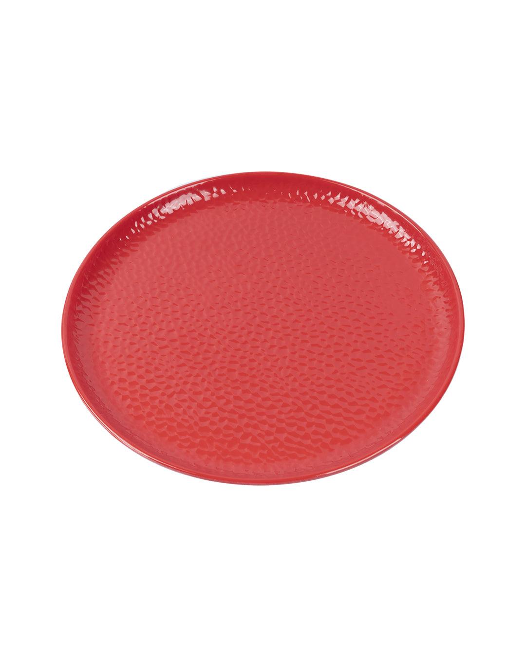 Market 99 Hammered Melamine Tableware Red Glossy Finish Quarter Plates for Dining Table (Set Of 6, Red) - MARKET 99