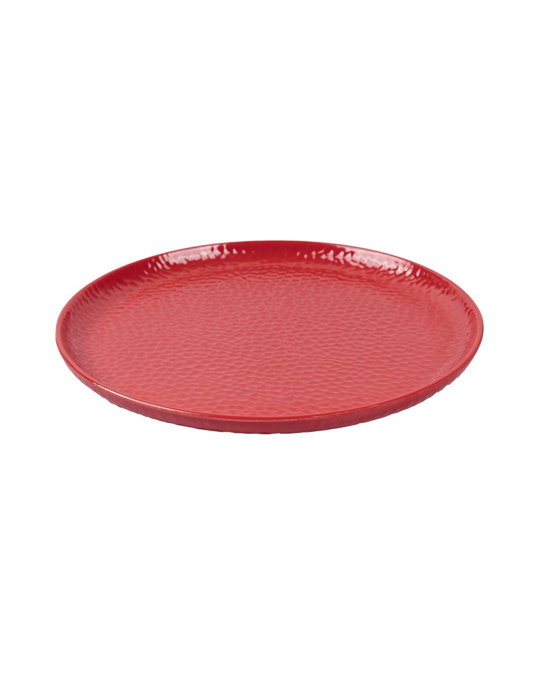 Market 99 Hammered Melamine Tableware Red Glossy Finish Quarter Plates for Dining Table (Set Of 6, Red) - MARKET 99