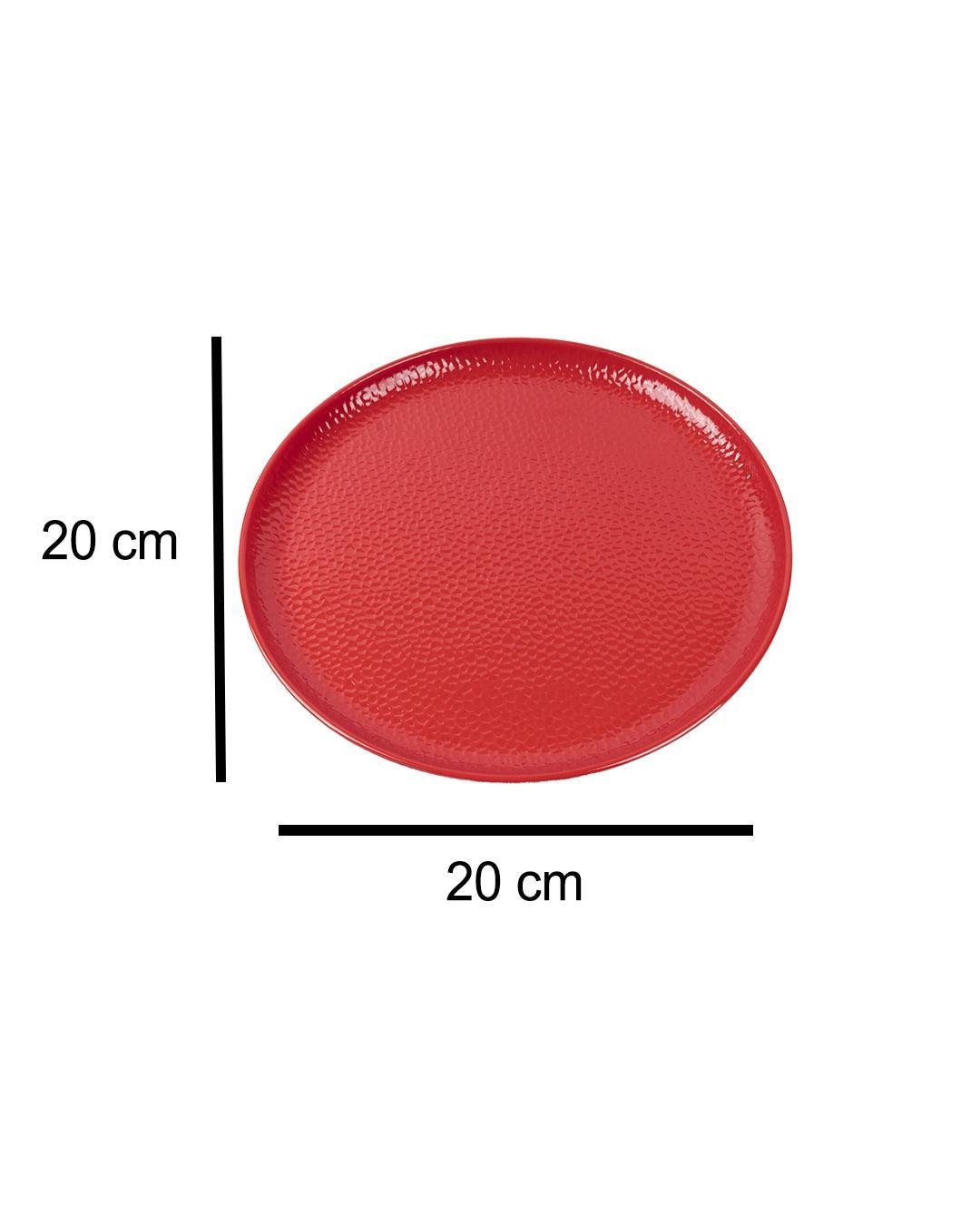 Market 99 Hammered Melamine Tableware Red Glossy Finish Quarter Plates for Dining Table (Set Of 6, Red) - MARKET 99