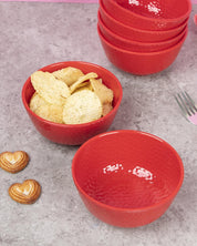 Market 99 Hammered Melamine Tableware Red Glossy Finish Soup Bowls for Dining Table (Set Of 6, 300 mL ) - MARKET 99
