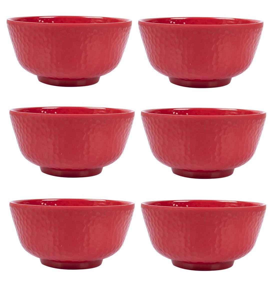 Market 99 Hammered Melamine Tableware Red Glossy Finish Soup Bowls for Dining Table (Set Of 6, 300 mL ) - MARKET 99
