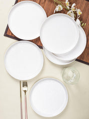 Market 99 Hammered Melamine Tableware White Glossy Finish Full Plates for Dining Table (Set Of 6, White) - MARKET 99