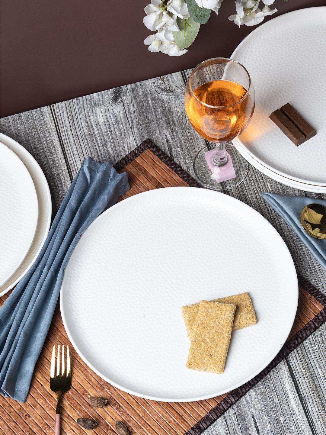 Market 99 Hammered Melamine Tableware White Glossy Finish Full Plates for Dining Table (Set Of 6, White) - MARKET 99