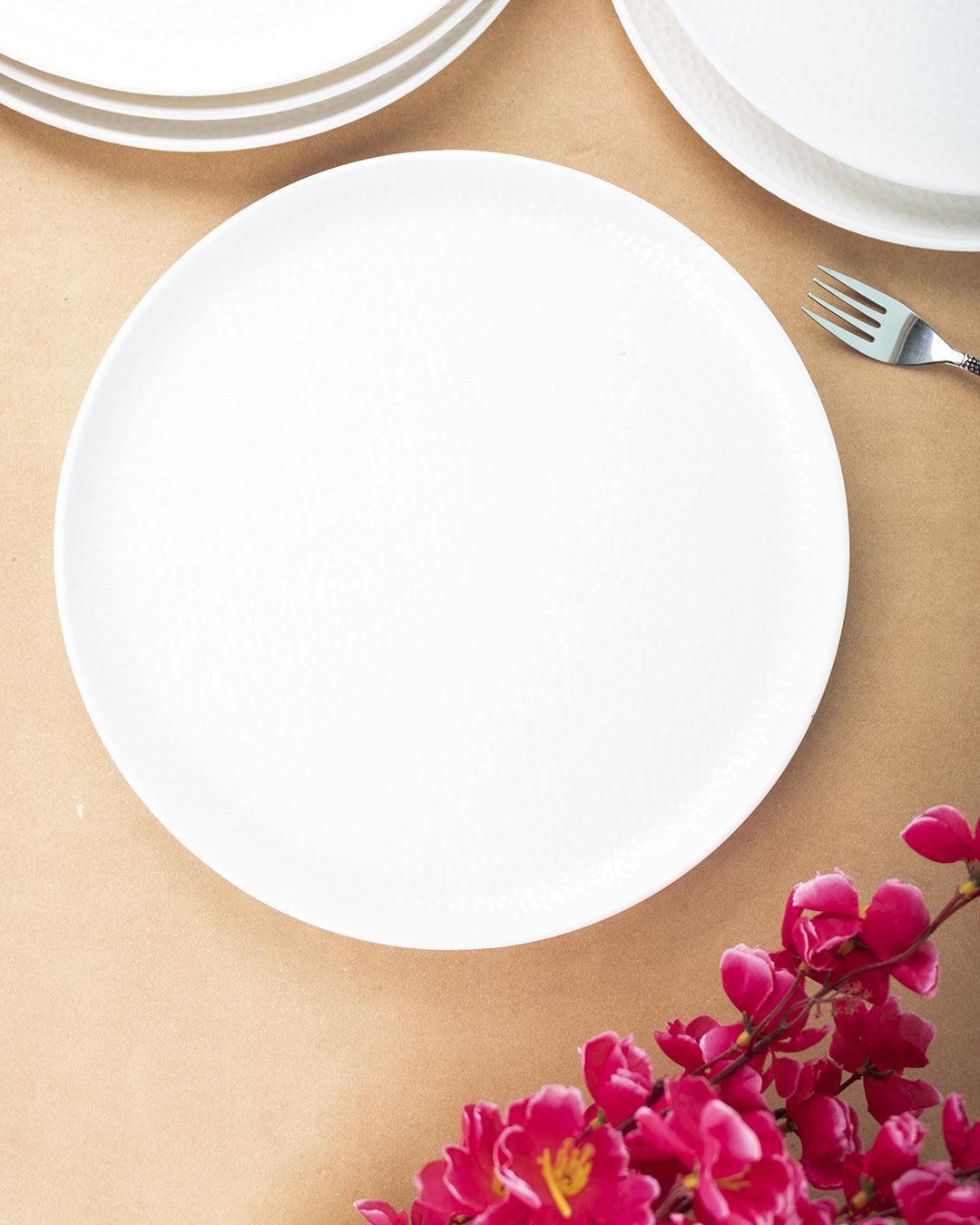 Market 99 Hammered Melamine Tableware White Glossy Finish Full Plates for Dining Table (Set Of 6, White) - MARKET 99