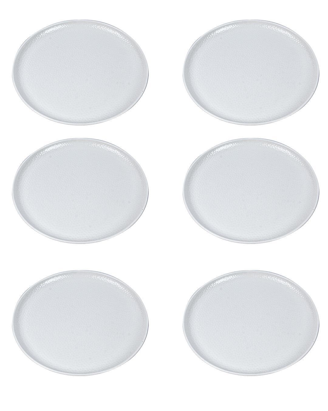 Market 99 Hammered Melamine Tableware White Glossy Finish Full Plates for Dining Table (Set Of 6, White) - MARKET 99
