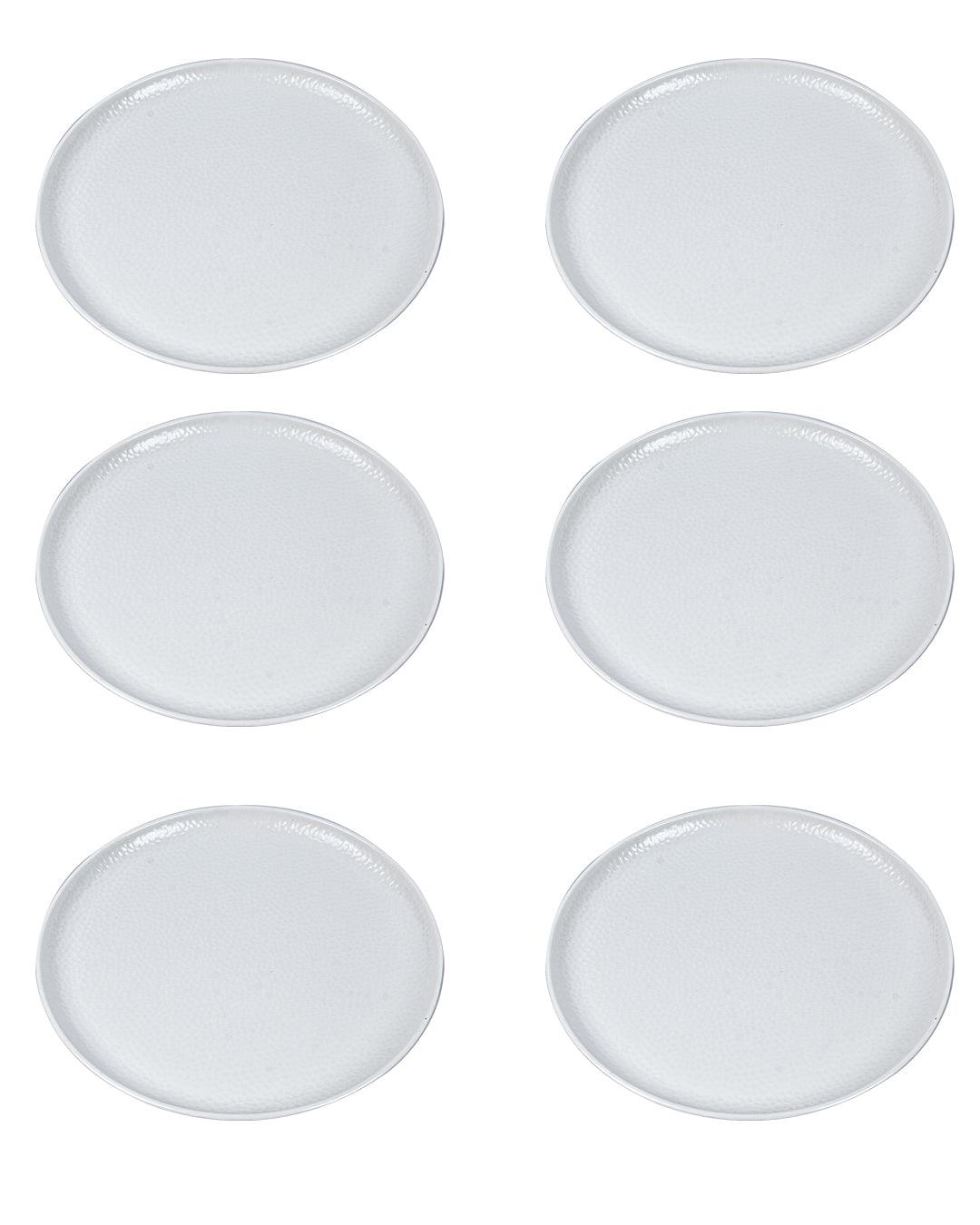 Market 99 Hammered Melamine Tableware White Glossy Finish Full Plates for Dining Table (Set Of 6, White) - MARKET 99
