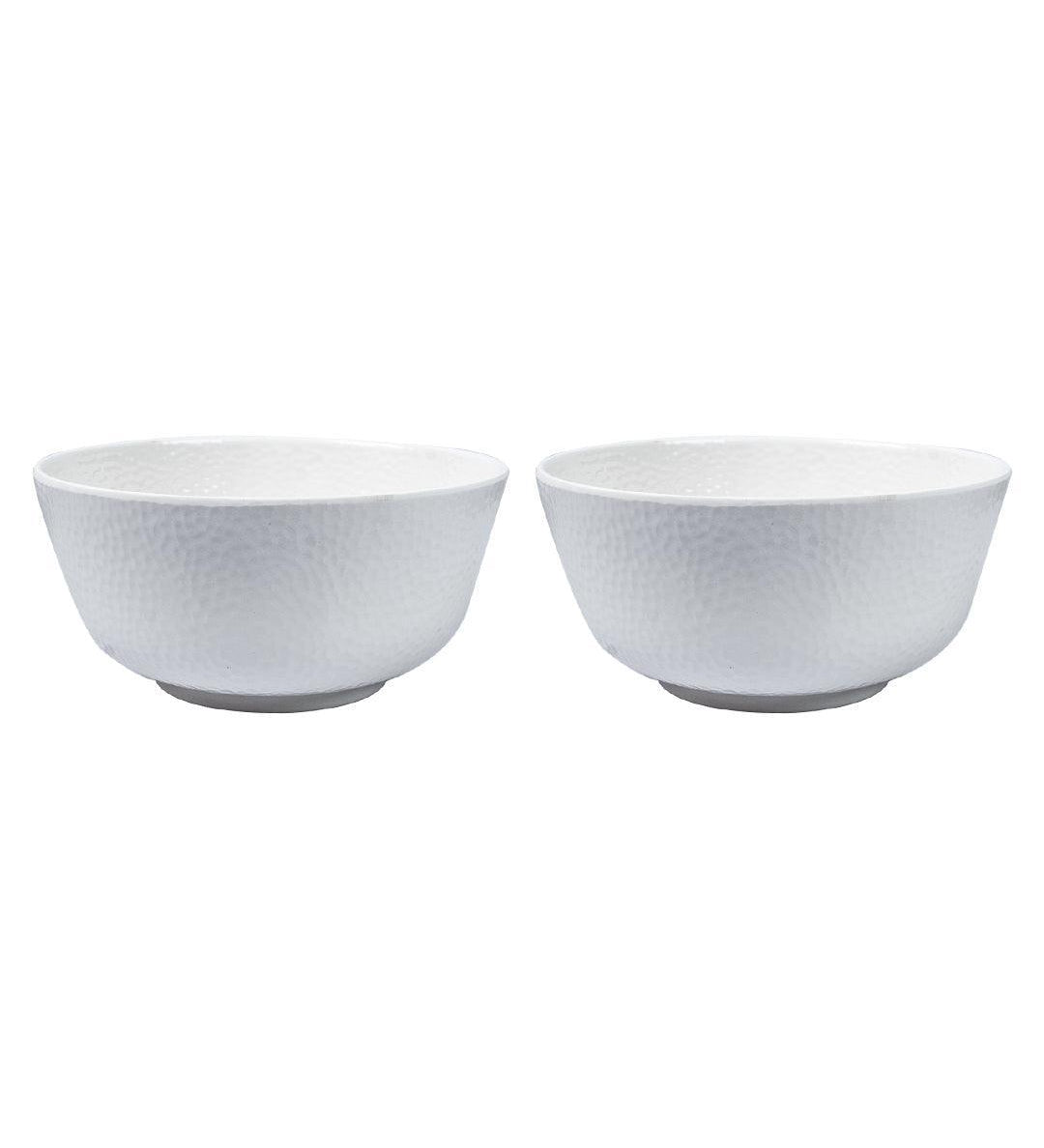 Market 99 Hammered Melamine Tableware White Glossy Finish Serving Bowls for Dining Table (Set Of 2, 1300 mL ) - MARKET 99