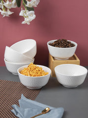 Market 99 Hammered Melamine Tableware White Glossy Finish Soup Bowls for Dining Table (Set Of 6, 300 mL ) - MARKET 99