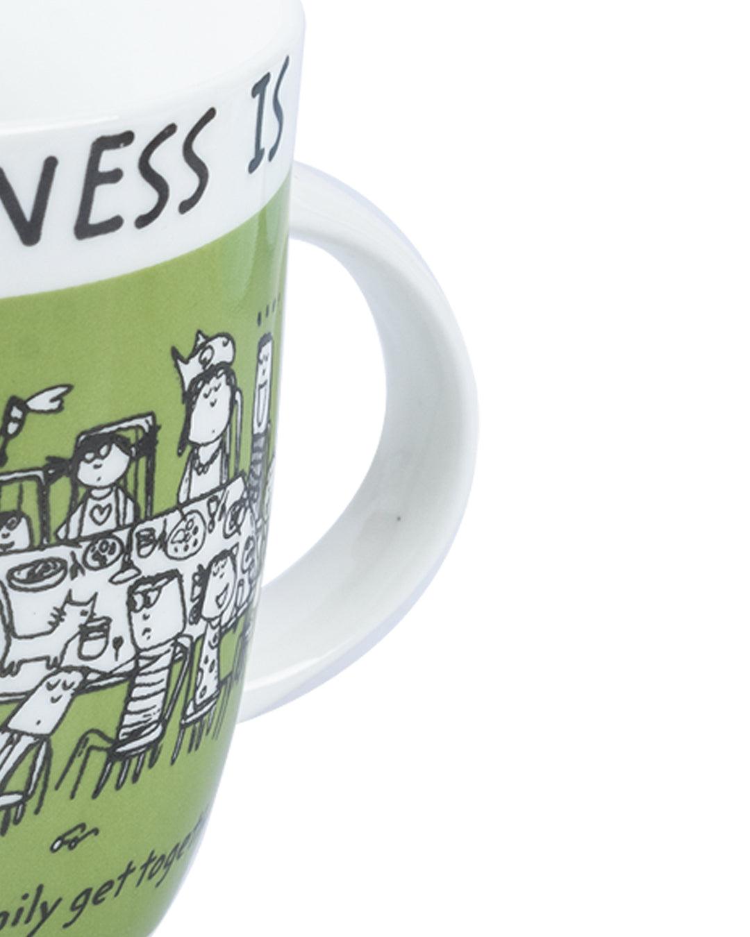 Market 99 - 'HAPPINESS IS … a big, chaotic family get together' Graphic Print Ceramic Tea, Milk & Coffee Mugs (Set of 2, 340 mL) - MARKET 99