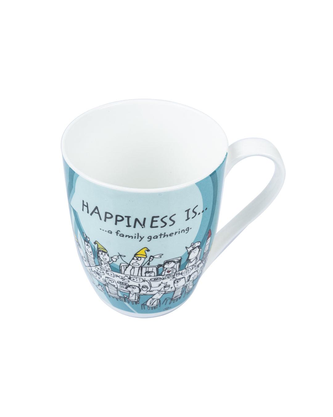 Market 99 - 'HAPPINESS IS … a family gathering' Graphic Print Ceramic Tea, Milk & Coffee Mugs (Set of 2, 340 mL) - MARKET 99