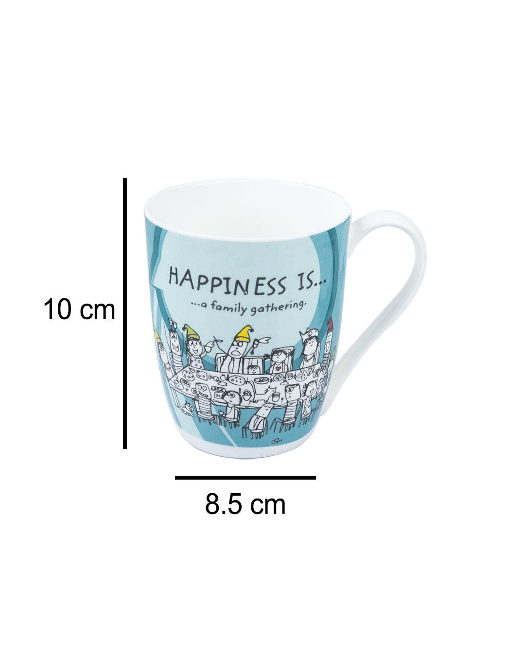 Market 99 - 'HAPPINESS IS … a family gathering' Graphic Print Ceramic Tea, Milk & Coffee Mugs (Set of 2, 340 mL) - MARKET 99