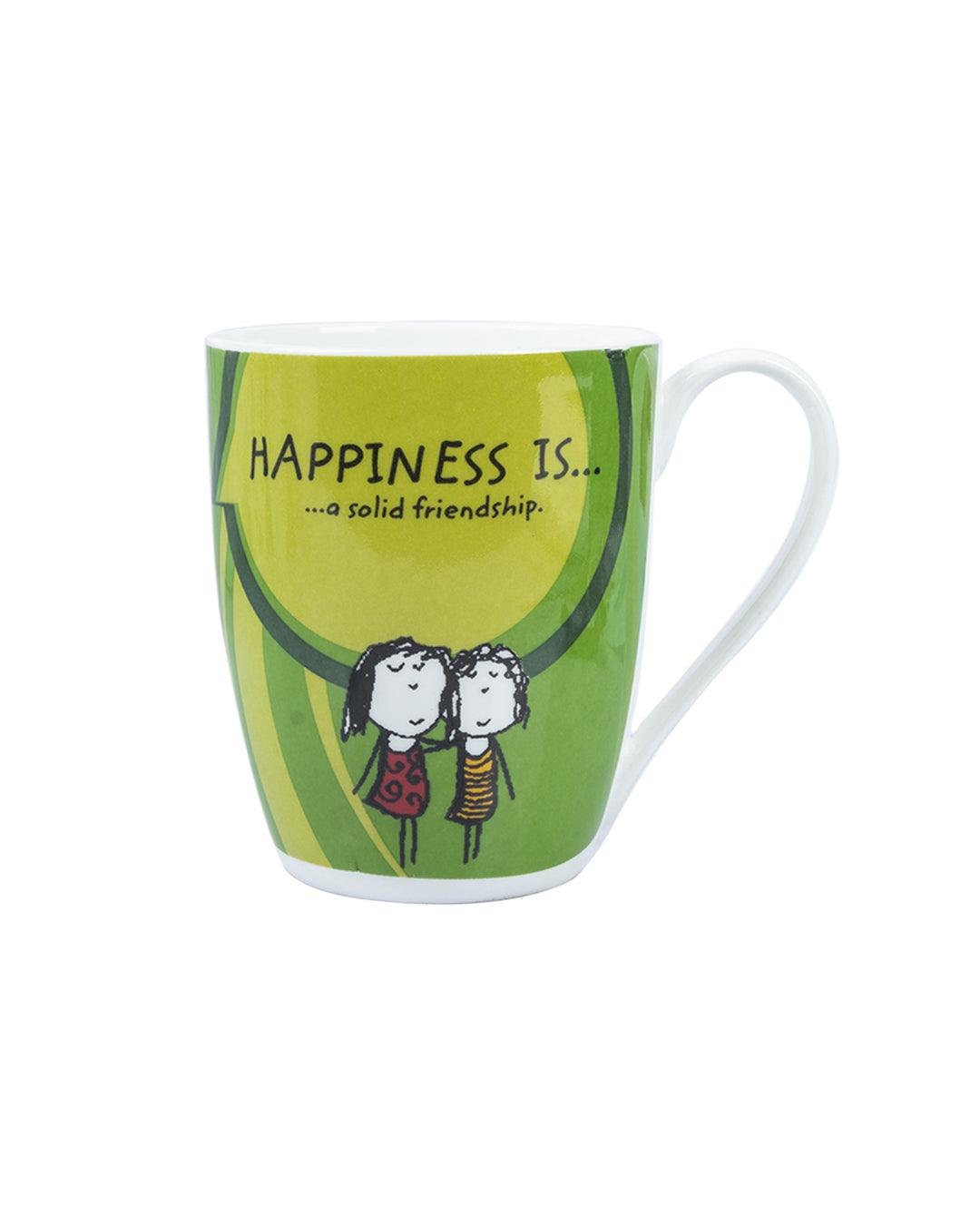 Market 99 - 'HAPPINESS IS … a soild friendship' Graphic Print Ceramic Tea, Milk & Coffee Mugs (Set of 2, 340 mL) - MARKET 99