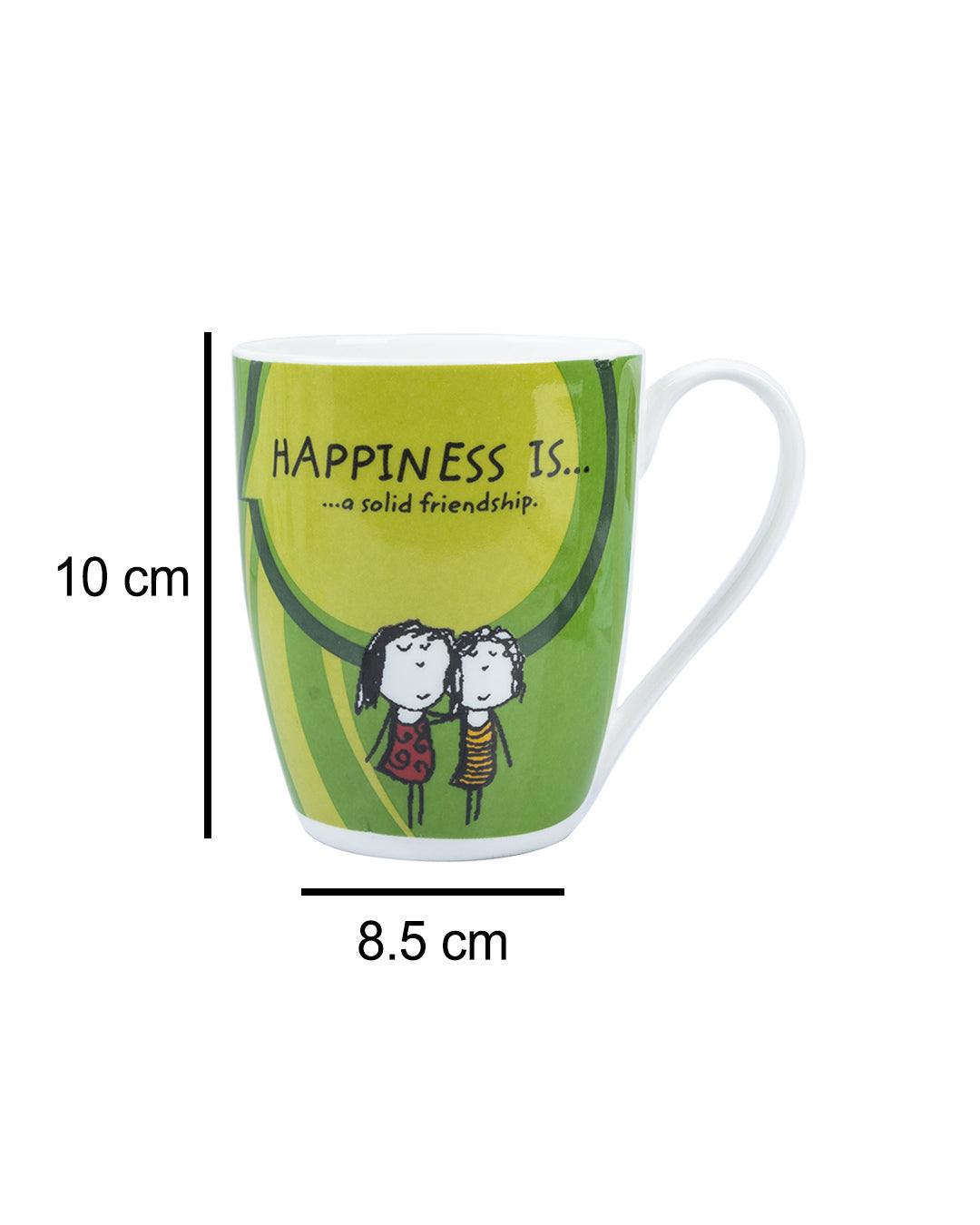 Market 99 - 'HAPPINESS IS … a soild friendship' Graphic Print Ceramic Tea, Milk & Coffee Mugs (Set of 2, 340  mL) - MARKET 99