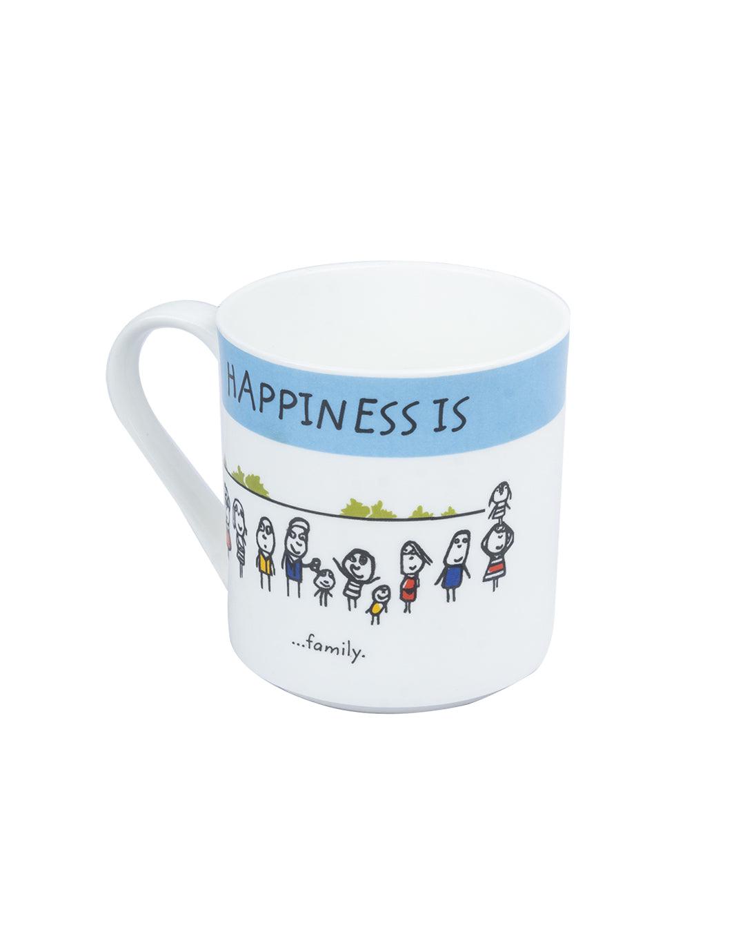 Market 99 - 'HAPPINESS IS … family' Graphic Print Serving Tea, Milk & Coffee Mugs In Ceramic (Set of 2, 340 mL) - MARKET 99