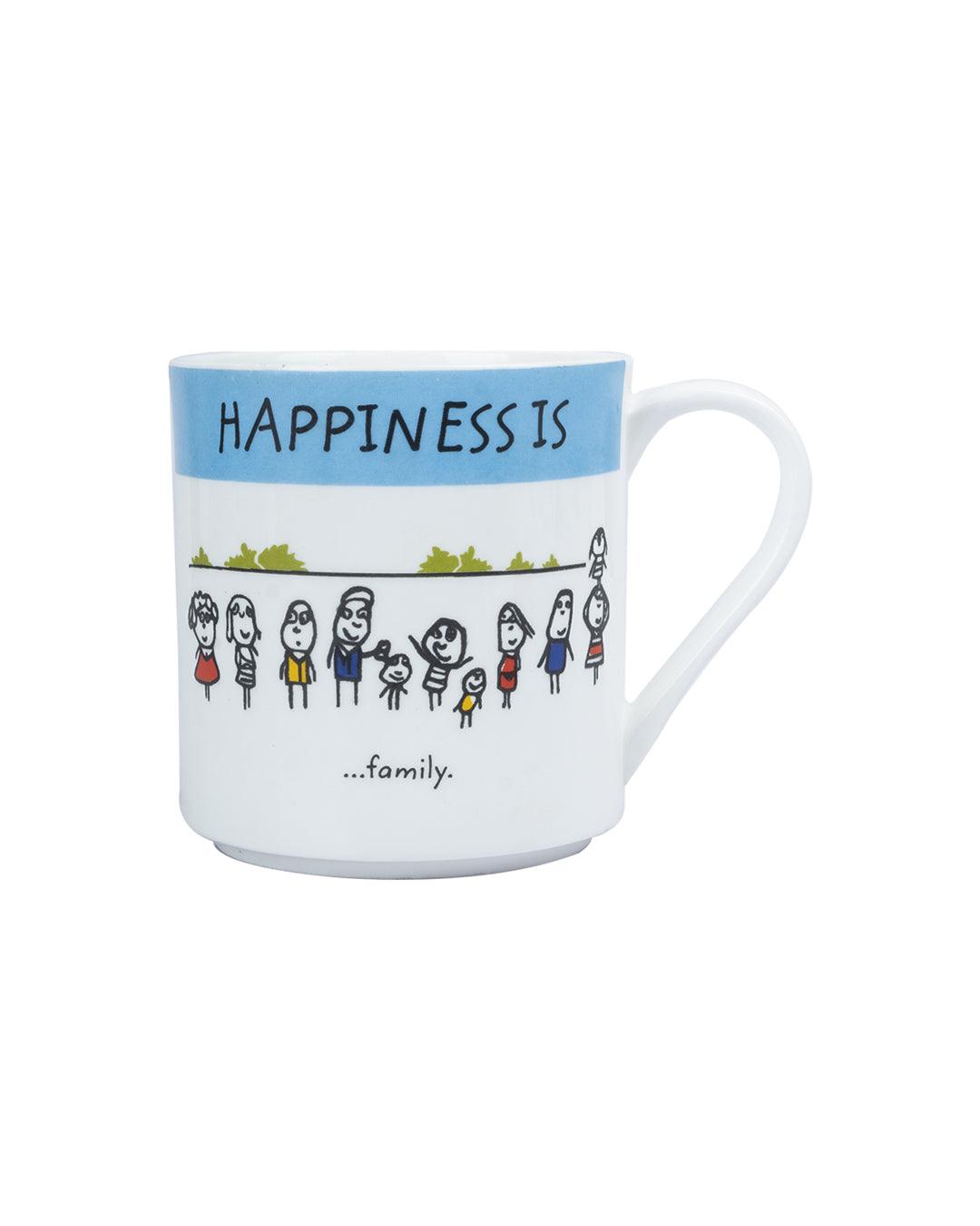 Market 99 - 'HAPPINESS IS … family' Graphic Print Serving Tea, Milk & Coffee Mugs In Ceramic (Set of 2, 340 mL) - MARKET 99