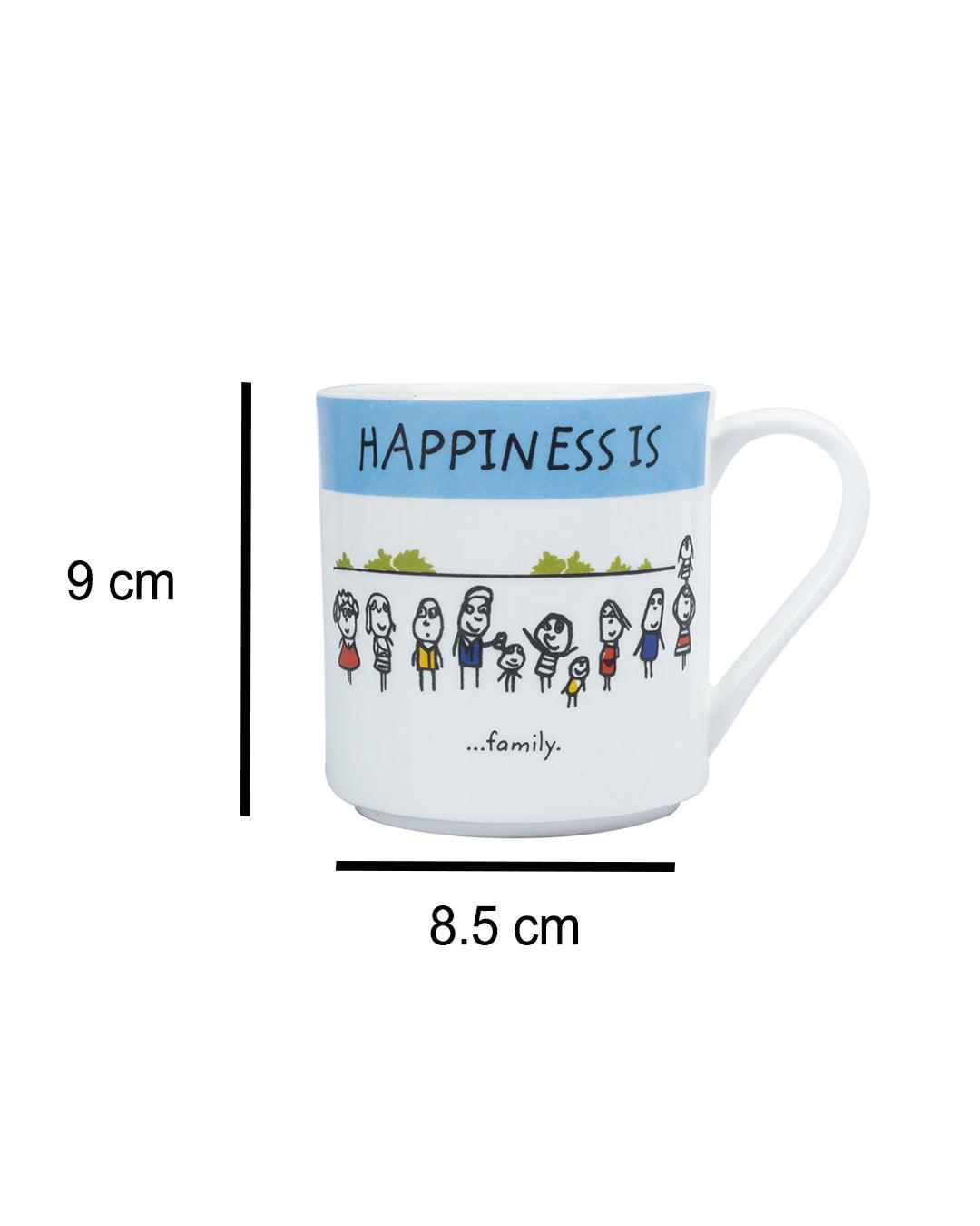 Market 99 - 'HAPPINESS IS … family' Graphic Print Serving Tea, Milk & Coffee Mugs In Ceramic (Set of 2, 340 mL) - MARKET 99