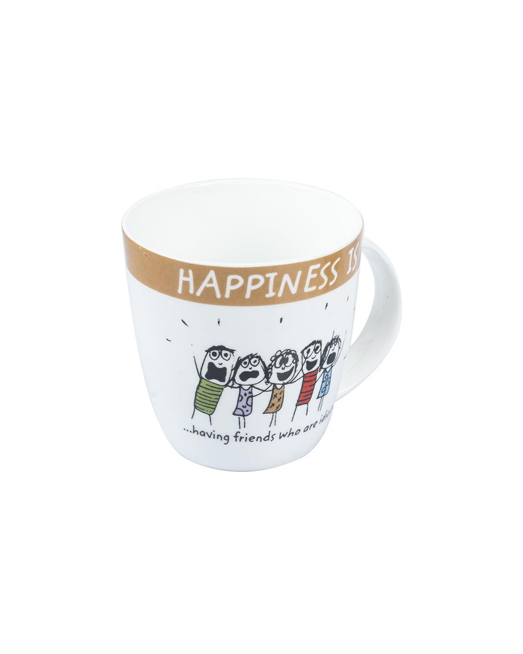 Market 99 - 'HAPPINESS IS … having friends who are idiots' Graphic Print Ceramic Tea, Milk & Coffee Mugs (Set of 2, 340 mL) - MARKET 99