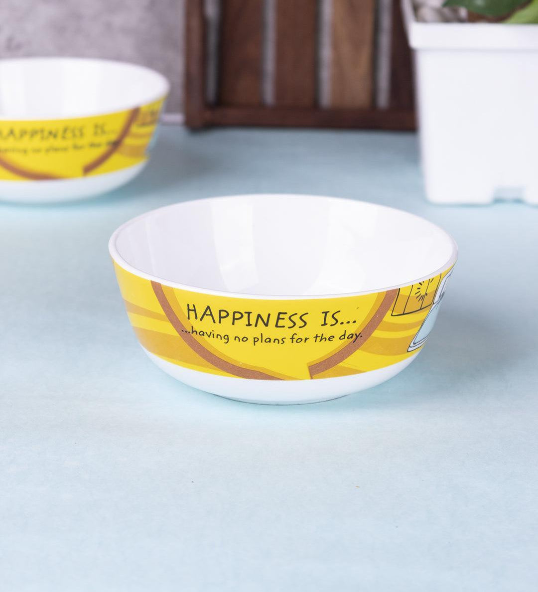 Market 99 - 'HAPPINESS IS … having no plans for the day' Graphic Print Serving Bowl Katoris In Ceramic (Set of 4, 340 mL) - MARKET 99