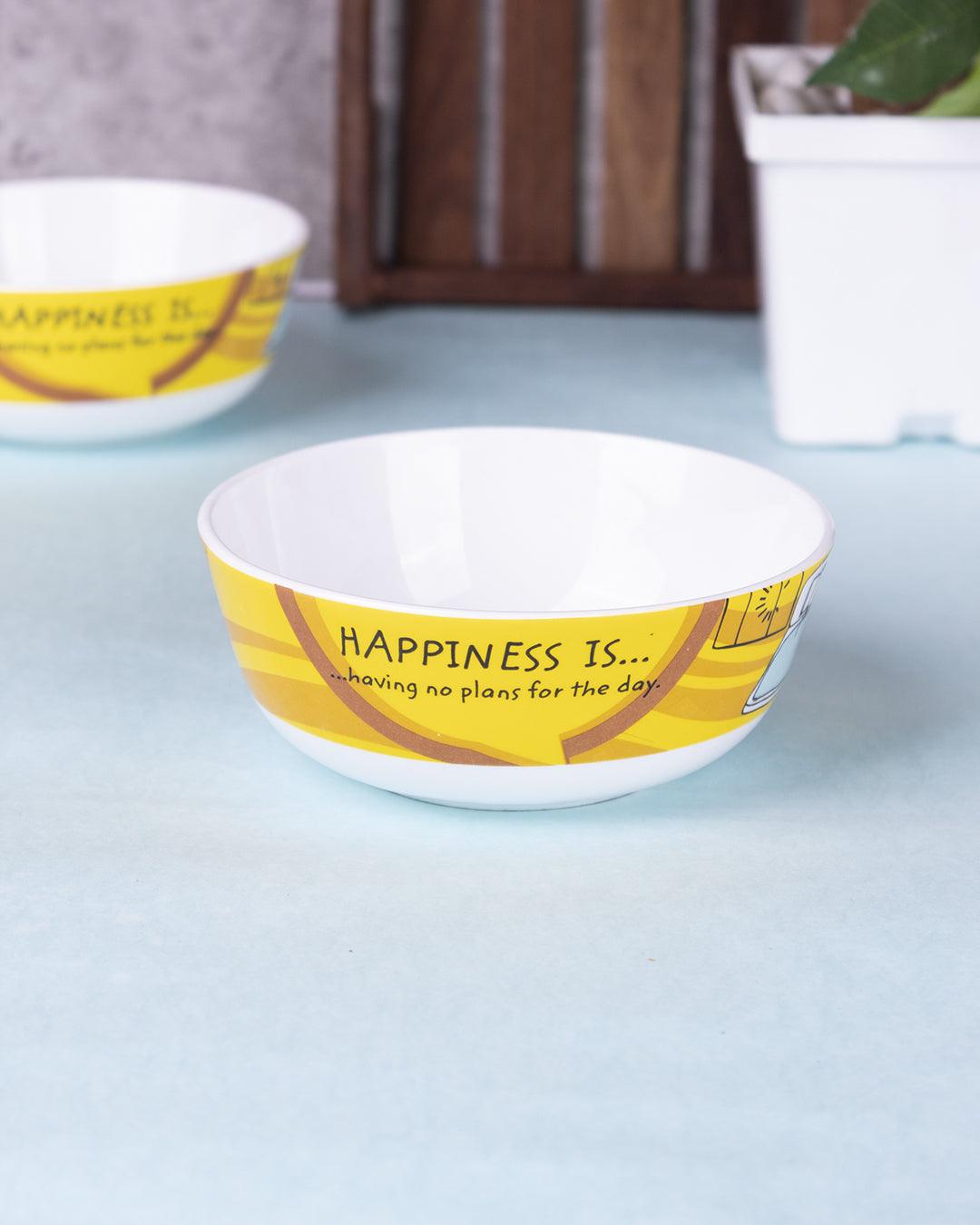 Market 99 - 'HAPPINESS IS … having no plans for the day' Graphic Print Serving Bowl Katoris In Ceramic (Set of 4, 340 mL) - MARKET 99