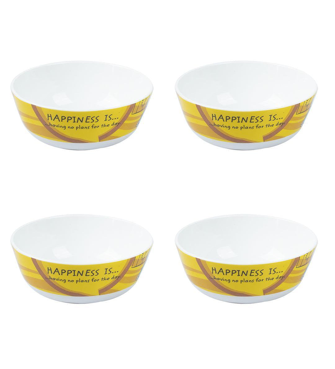 Market 99 - 'HAPPINESS IS … having no plans for the day' Graphic Print Serving Bowl Katoris In Ceramic (Set of 4, 340 mL) - MARKET 99