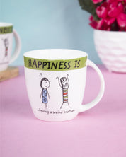 Market 99 - 'HAPPINESS IS … having weird brother' Graphic Print Ceramic Tea, Milk & Coffee Mugs (Set of 2, 340 mL) - MARKET 99