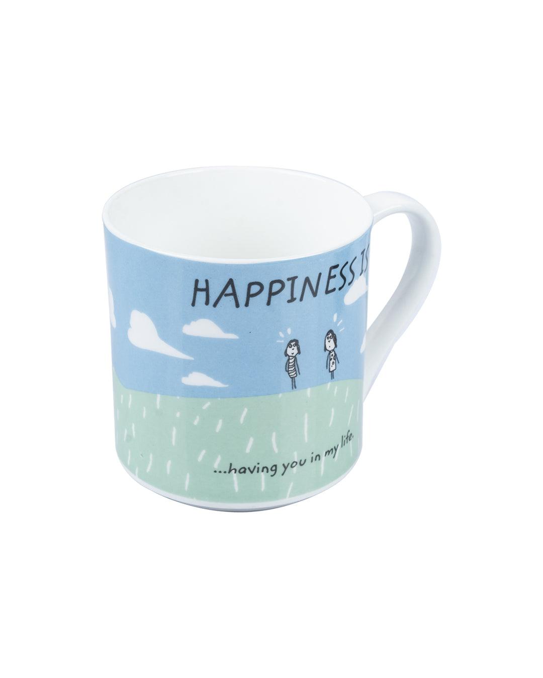 Market 99 - 'HAPPINESS IS … having you in life' Graphic Print Serving Tea, Milk & Coffee Mugs In Ceramic (Set of 2, 340 mL) - MARKET 99