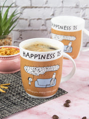 Market 99 - 'HAPPINESS IS … telling you every little detail' Graphic Print Serving Tea, Milk & Coffee Mugs In Ceramic (Set of 2, 340 mL) - MARKET 99