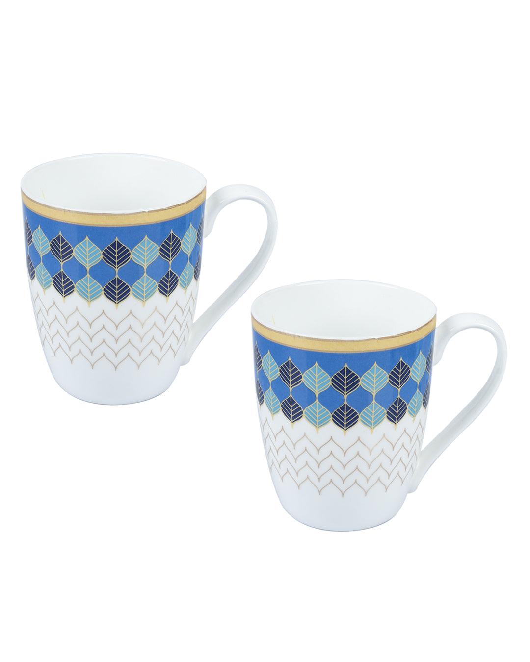 Market 99 - India Circus Drinkware Glossy Ceramic Coffee Mugs ( White & Blue, Set Of 2, 330 mL) - MARKET 99