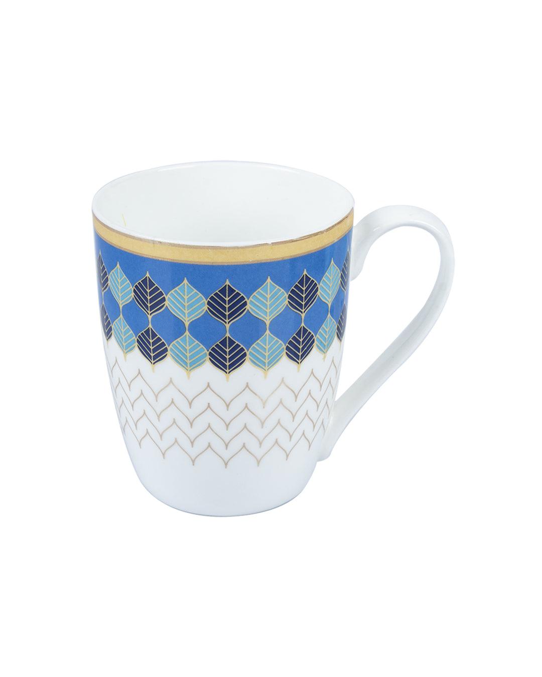 Market 99 - India Circus Drinkware Glossy Ceramic Coffee Mugs ( White & Blue, Set Of 2, 330 mL) - MARKET 99