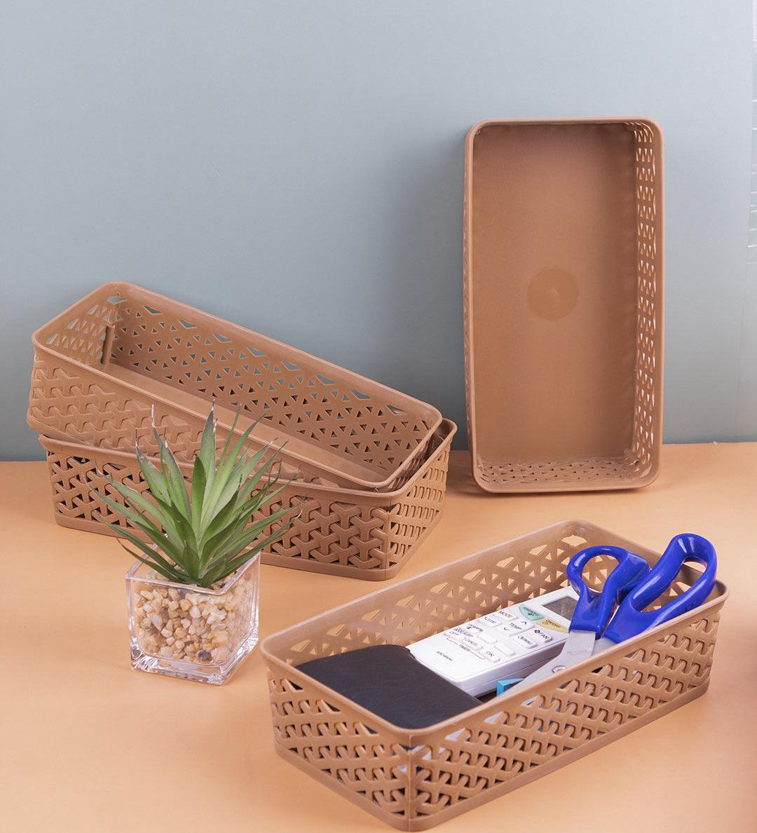 Market 99 Medium Plastic Multipurpose Storage Basket ( Set Of 4, Solid Beige Colour) - MARKET 99