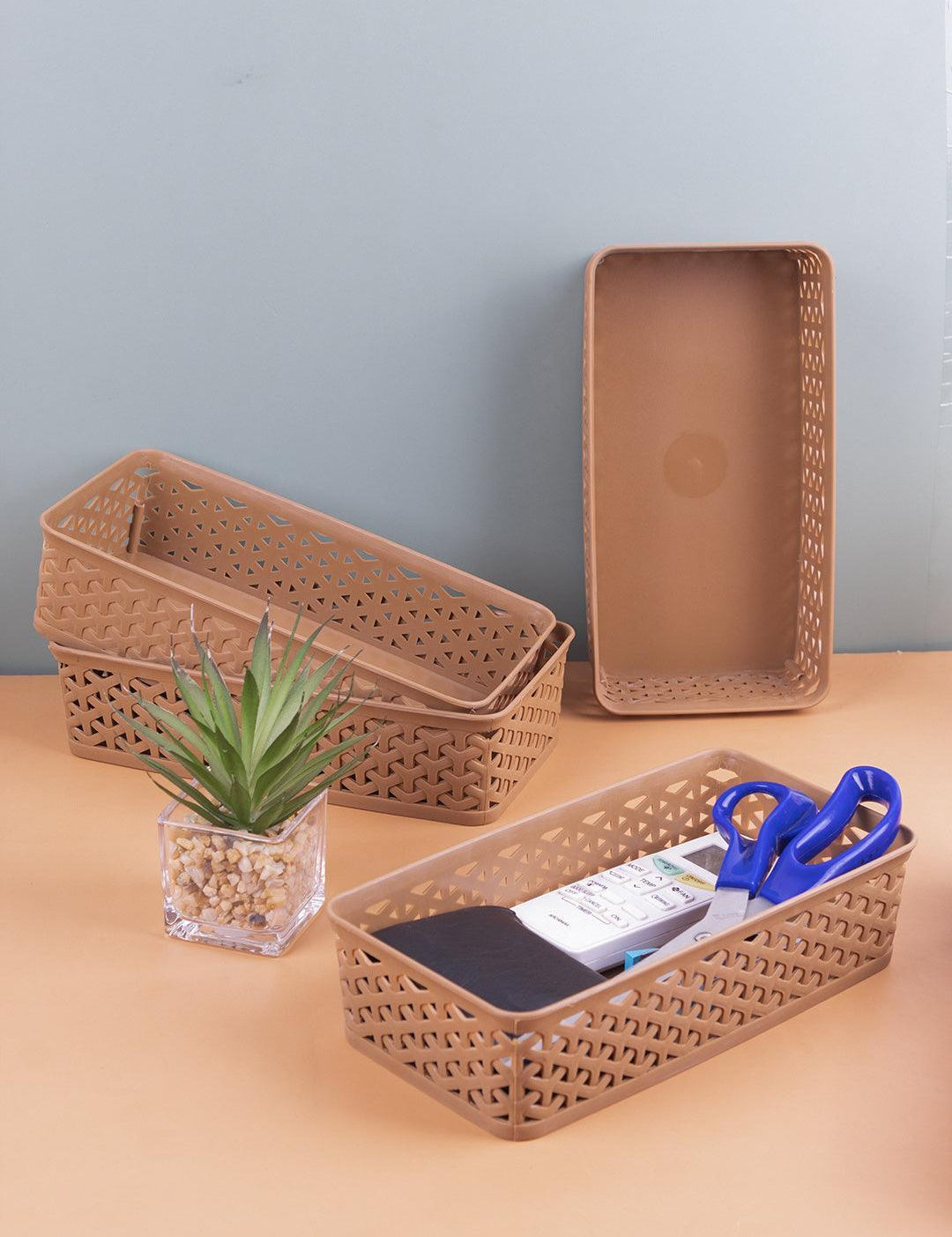 Market 99 Medium Plastic Multipurpose Storage Basket ( Set Of 4, Solid Beige Colour) - MARKET 99