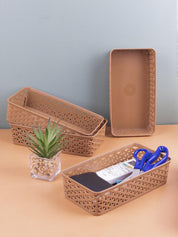 Market 99 Medium Plastic Multipurpose Storage Basket ( Set Of 4, Solid Beige Colour) - MARKET 99