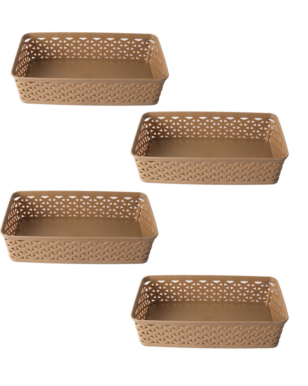 Market 99 Medium Plastic Multipurpose Storage Basket ( Set Of 4, Solid Beige Colour) - MARKET 99