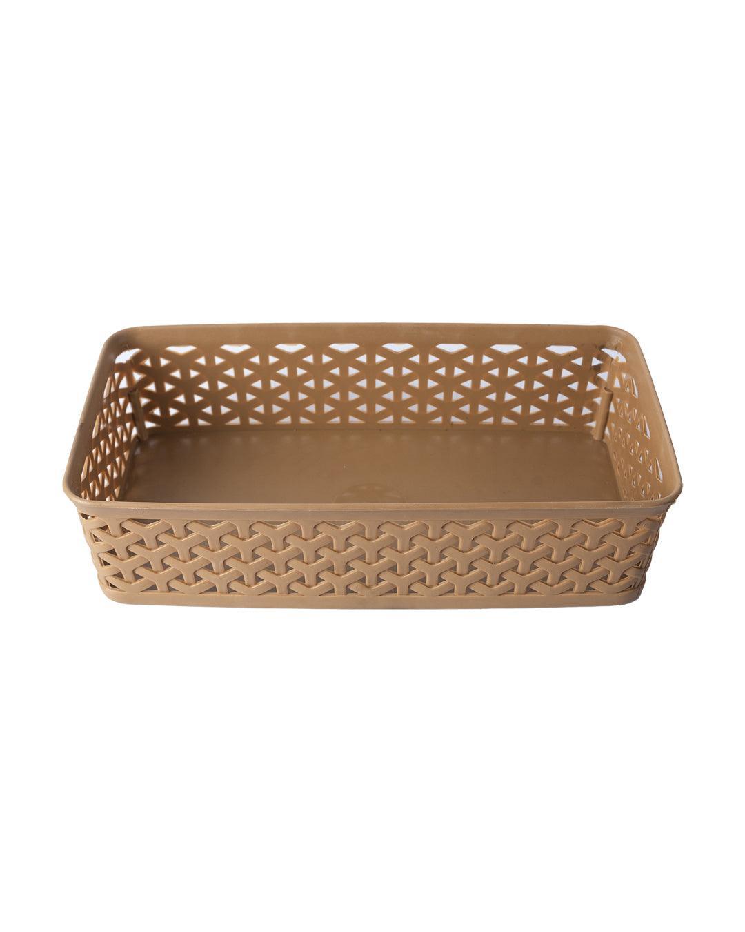 Market 99 Medium Plastic Multipurpose Storage Basket ( Set Of 4, Solid Beige Colour) - MARKET 99