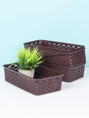 Market 99 Medium Plastic Multipurpose Storage Basket ( Set Of 4, Solid Brown Colour) - MARKET 99