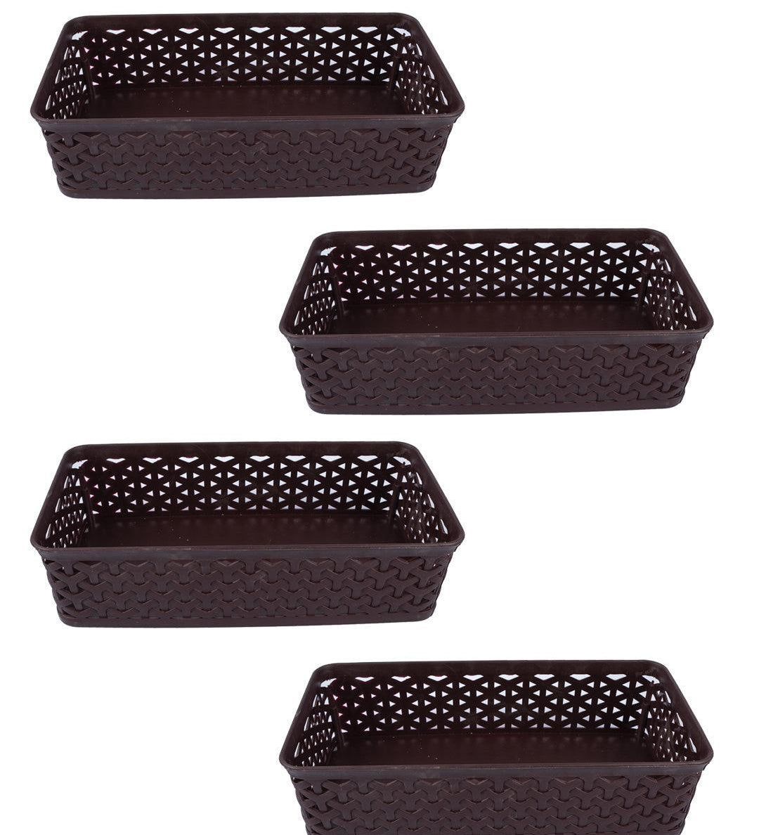 Market 99 Medium Plastic Multipurpose Storage Basket ( Set Of 4, Solid Brown Colour) - MARKET 99