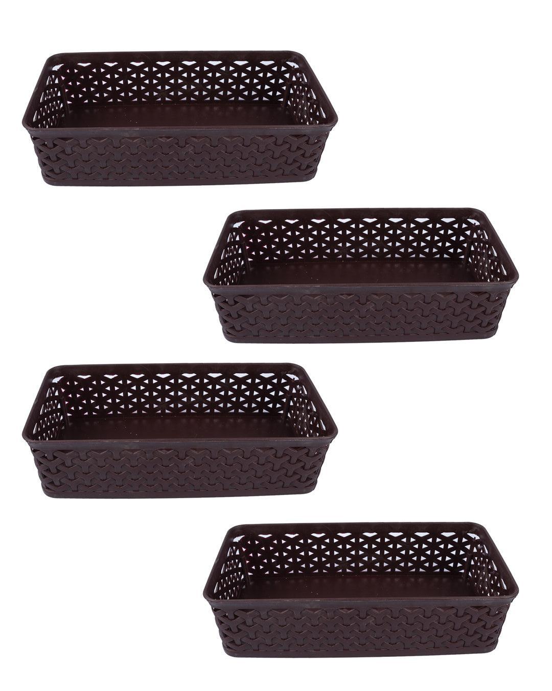 Market 99 Medium Plastic Multipurpose Storage Basket ( Set Of 4, Solid Brown Colour) - MARKET 99