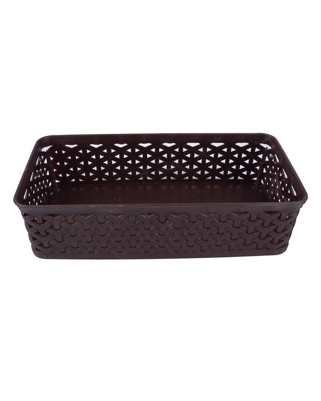 Market 99 Medium Plastic Multipurpose Storage Basket ( Set Of 4, Solid Brown Colour) - MARKET 99