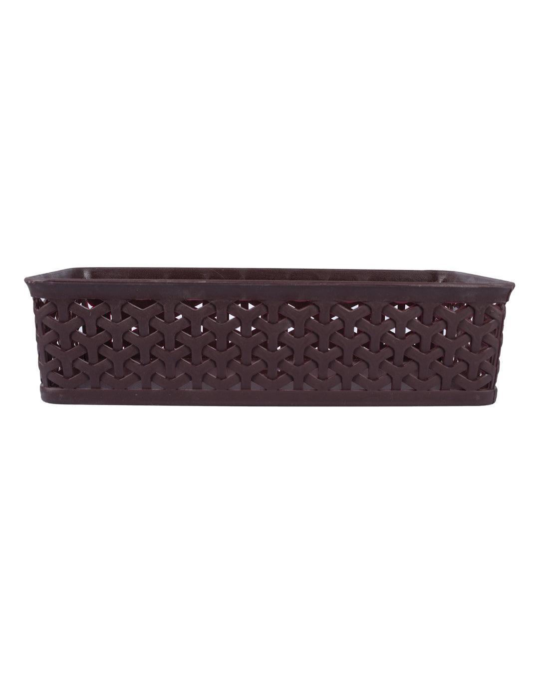 Market 99 Medium Plastic Multipurpose Storage Basket ( Set Of 4, Solid Brown Colour) - MARKET 99