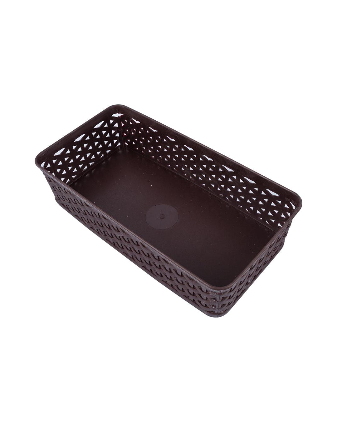 Market 99 Medium Plastic Multipurpose Storage Basket ( Set Of 4, Solid Brown Colour) - MARKET 99