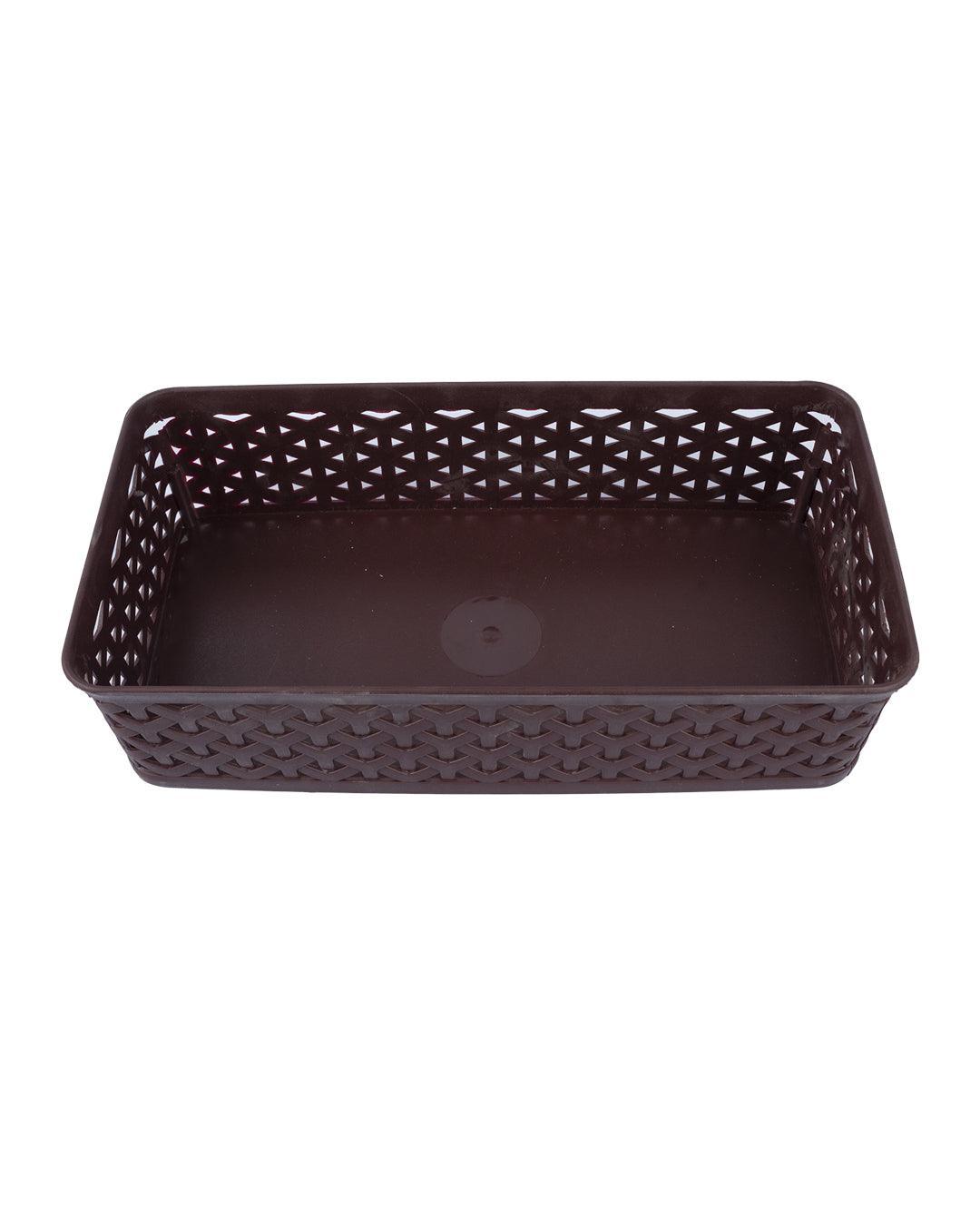 Market 99 Medium Plastic Multipurpose Storage Basket ( Set Of 4, Solid Brown Colour) - MARKET 99
