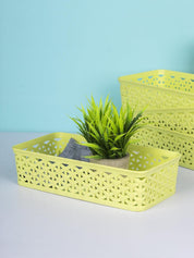 Market 99 Medium Plastic Multipurpose Storage Basket ( Set Of 4, Solid Green Colour) - MARKET 99