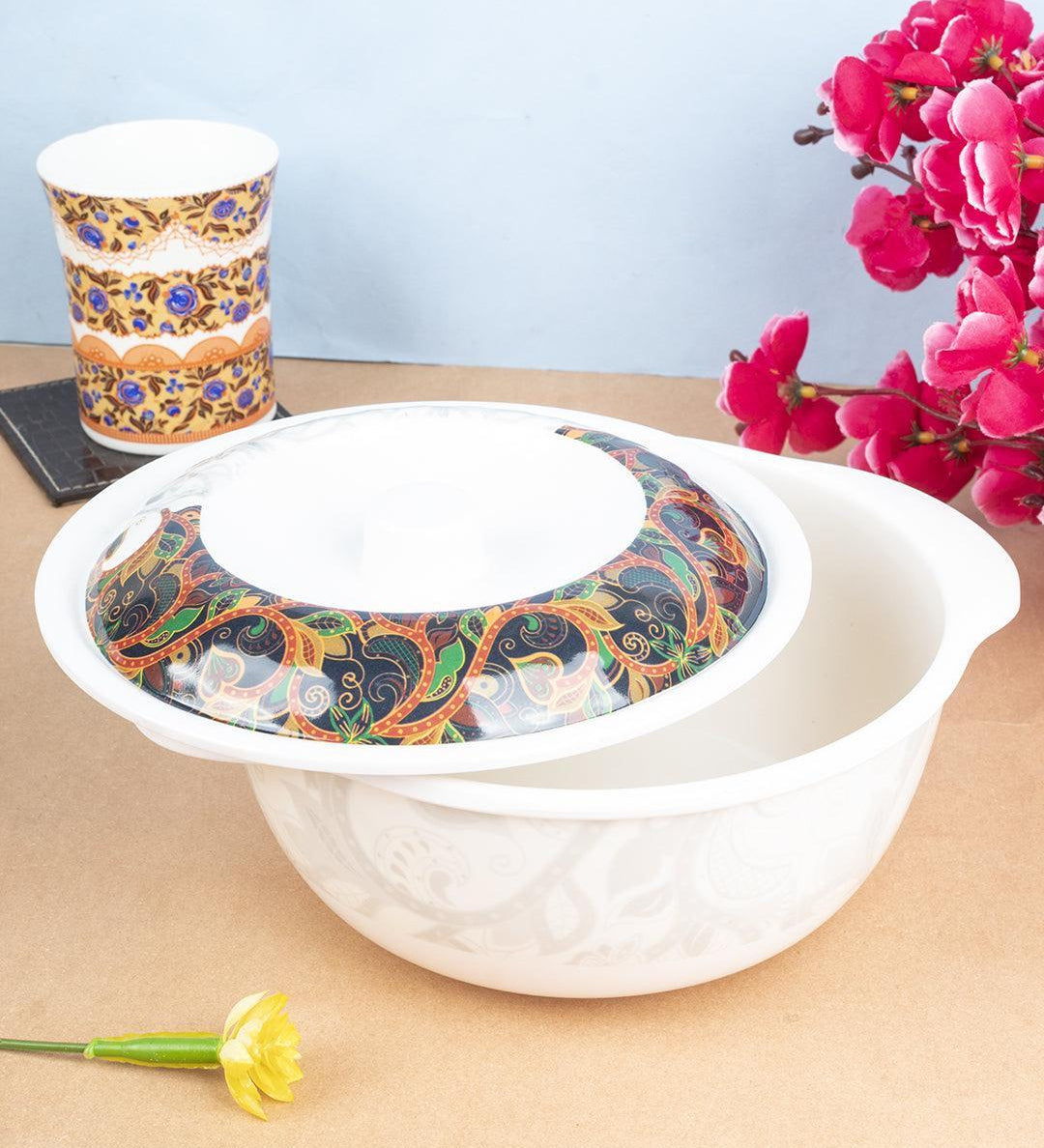 Market 99 Melamine Tableware Glossy Finish Dual Glazed Casserole with Lid for Dining Table - MARKET 99