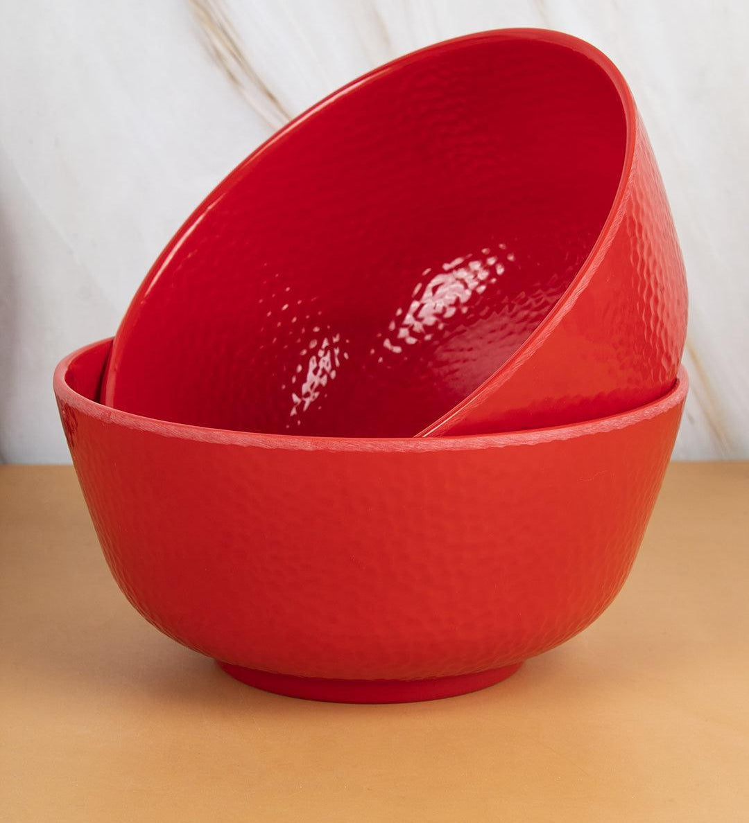 Market 99 Melamine Tableware Red Serving Bowls for Dining Table (Set Of 2, 1300mL ) - MARKET 99