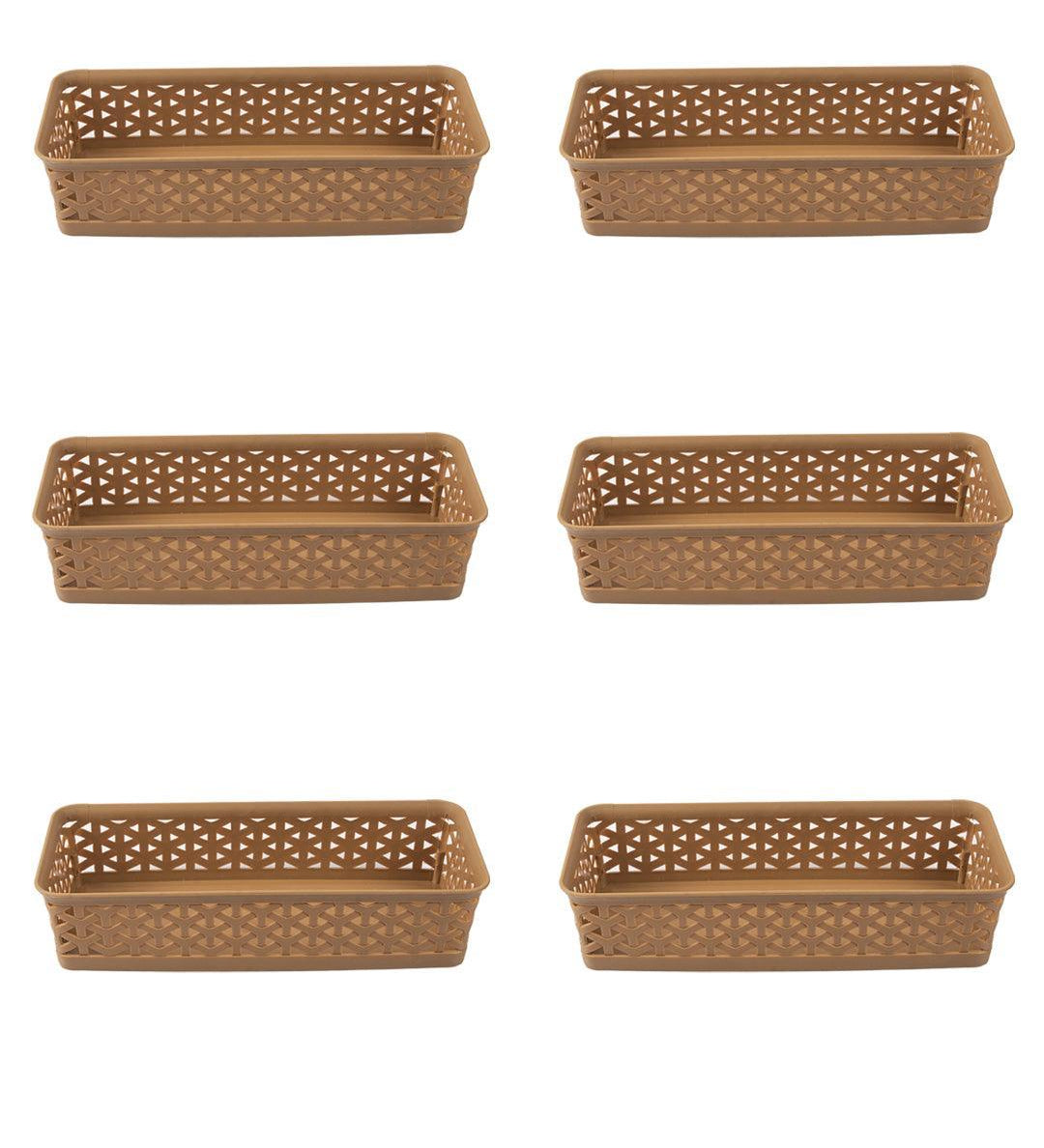 Market 99 Small Plastic Multipurpose Storage Basket ( Set Of 6, Solid Brown Colour) - MARKET 99