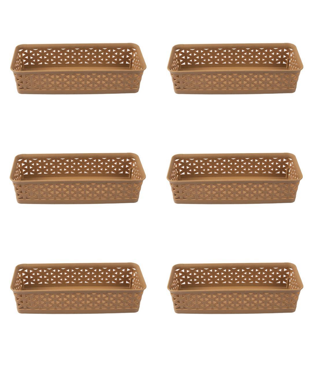 Market 99 Small Plastic Multipurpose Storage Basket ( Set Of 6, Solid Brown Colour) - MARKET 99
