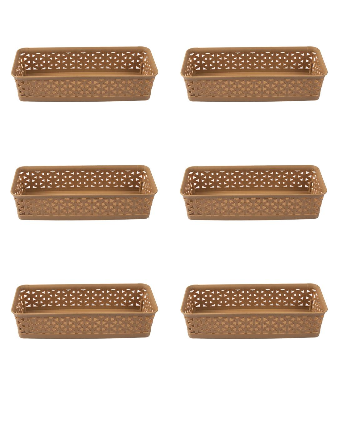 Market 99 Small Plastic Multipurpose Storage Basket ( Set Of 6, Solid Brown Colour) - MARKET 99