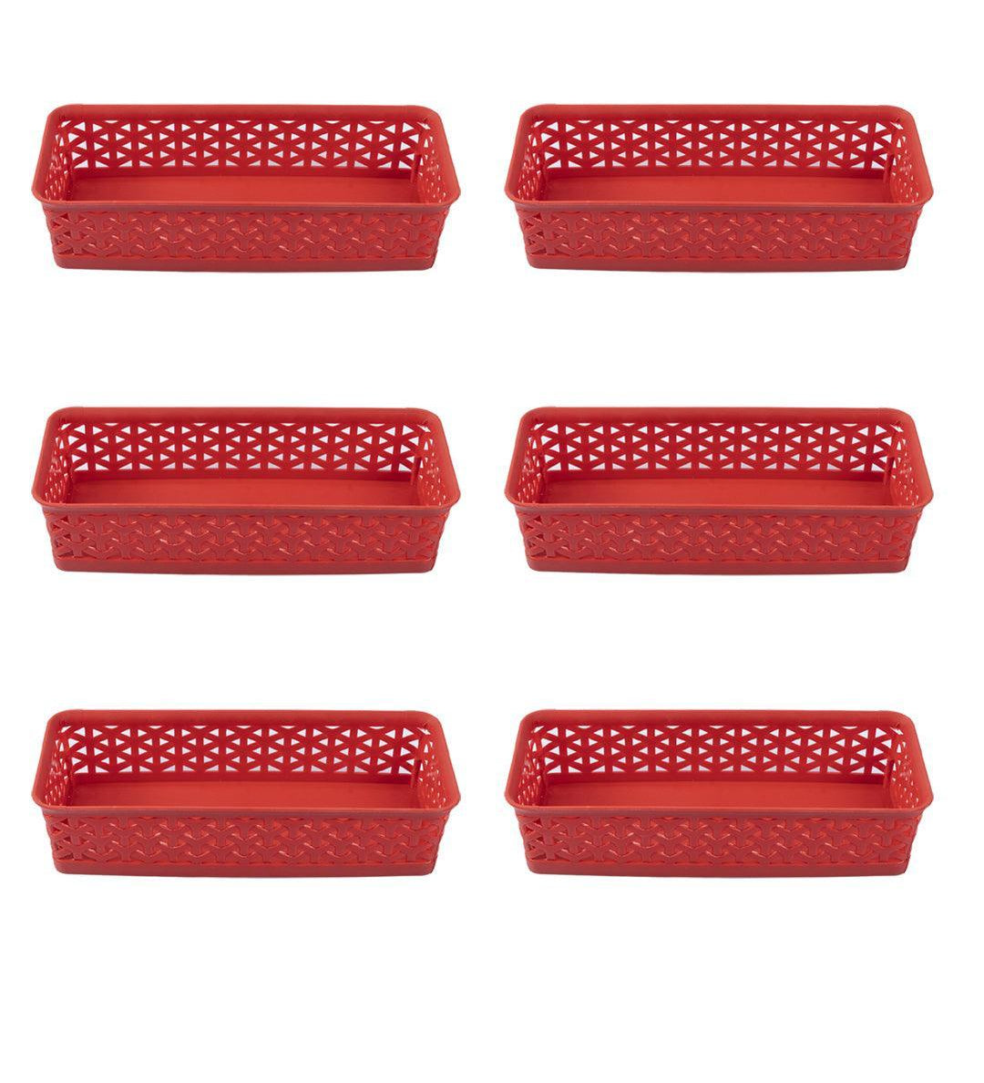 Market 99 Small Plastic Multipurpose Storage Basket ( Set Of 6, Solid Red Colour ) - MARKET 99