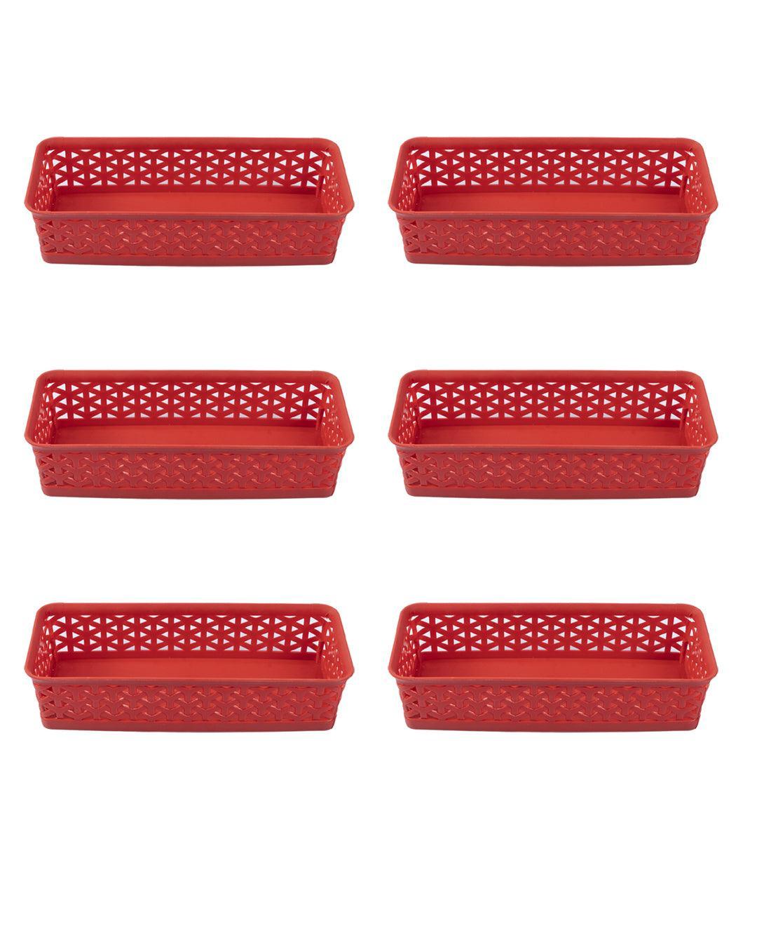 Market 99 Small Plastic Multipurpose Storage Basket ( Set Of 6, Solid Red Colour ) - MARKET 99