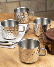 Market 99 Stainless Steel Hammered Tea & Coffee Mugs ( Set Of 4, 100mL, Silver Colour ) - MARKET 99